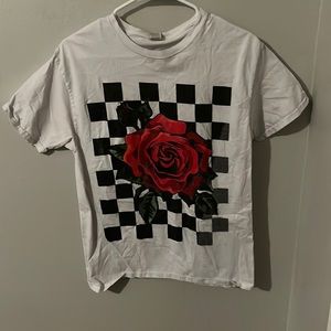 White checkered flower t-shirt, small good condition.
